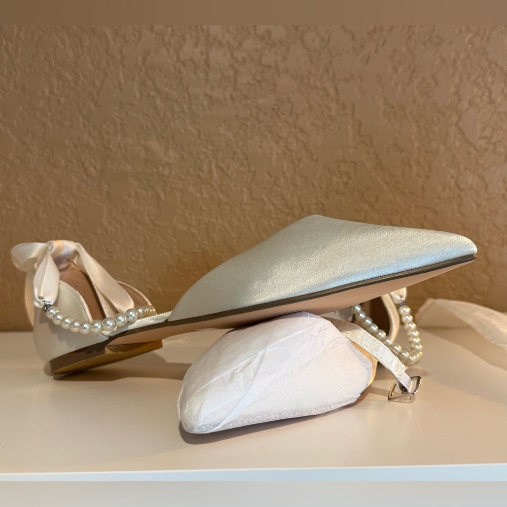 Kailee P. Pearl-Embellished Beige wedding day flats